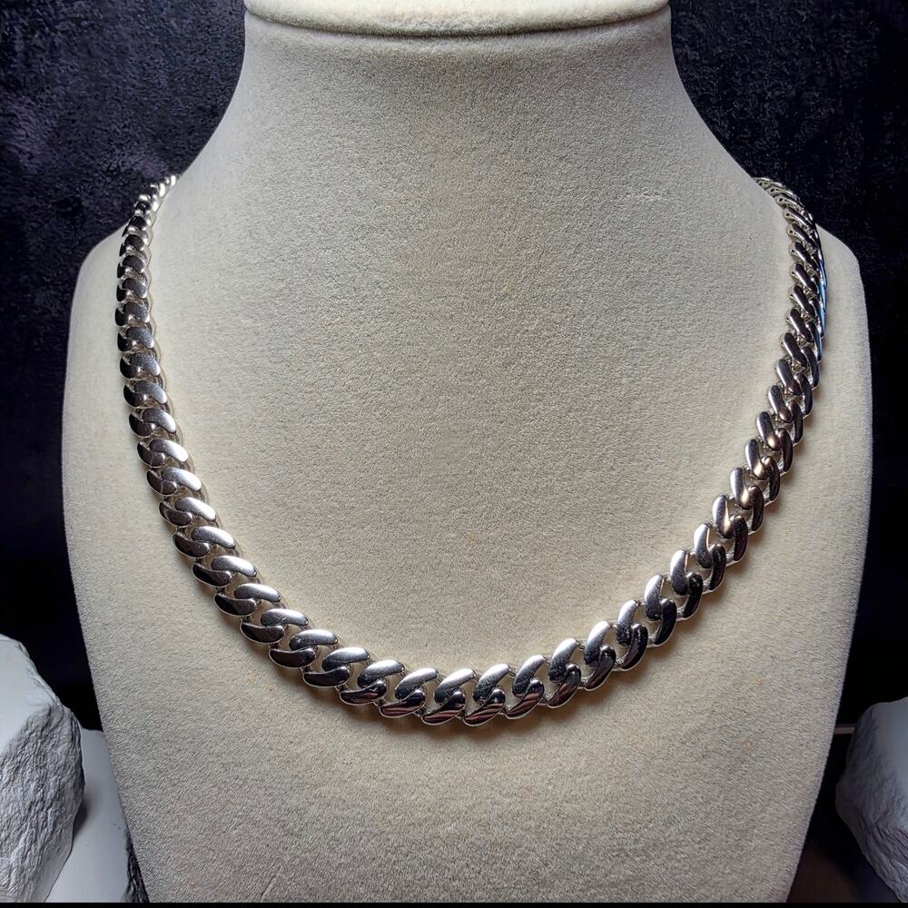 925 Sterling Silver 8.8mm Monaco Cuban Chain Necklace 24" 55g w/Rhodium Plating